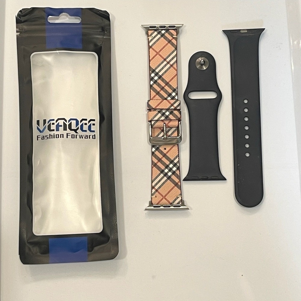 VCAQEE Apple Watch Band Set 38/40/41mm Khaki Plaid & Black Silicone 2 Pack